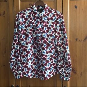 Banana Republic Dillon Shirt Blue and Pink Ruffle Flounce Front Blouse NWOT!